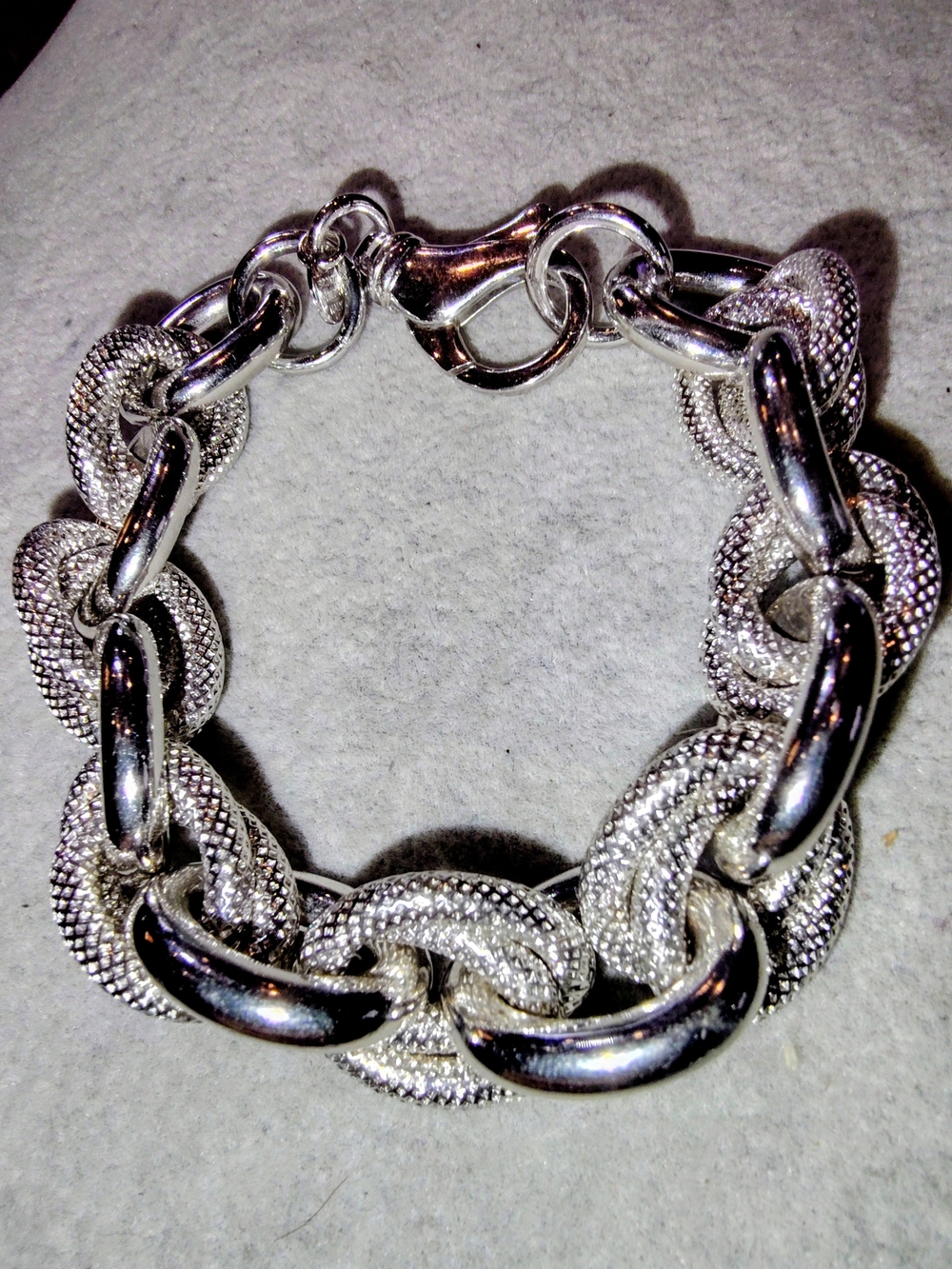 Milor Italy Bronze Silver Tone Textured Link Bracelet- Unisex